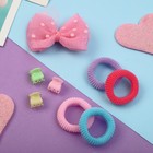 Набор для волос 11 шт "Машенька" бантик розовый сеточка (1 зажим,4 резинки,6 крабов) (комплект 3 шт) - фото 21994951