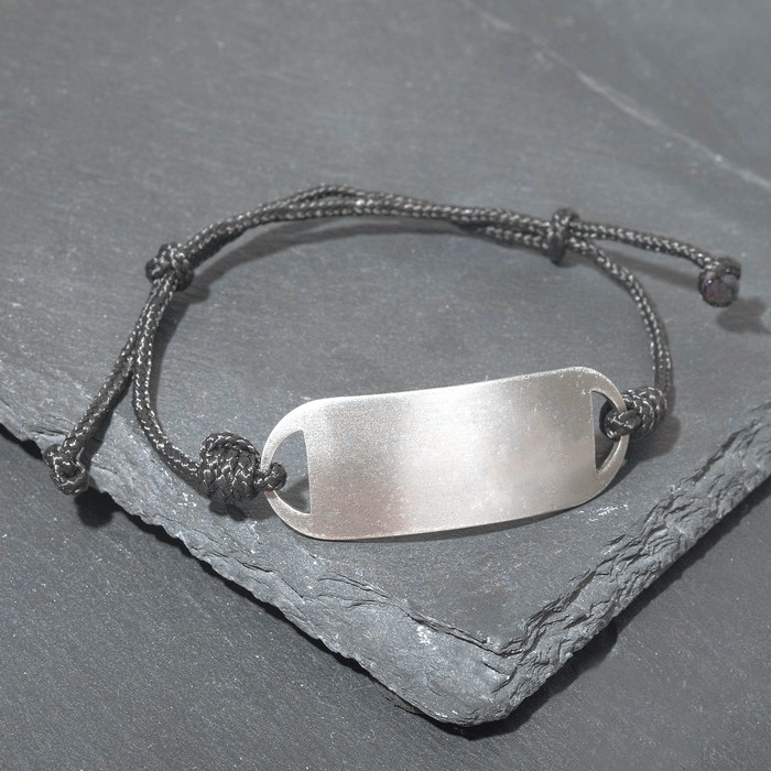 Браслет-мотиватор на чёрной нити пустой под нанесение, нержавеющая сталь, h=17, d=7 см - Фото 1