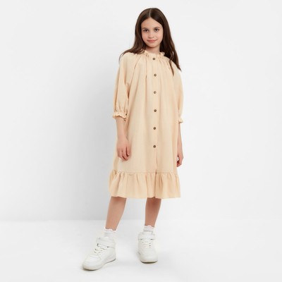 Платье для девочки MINAKU: Cotton collection, светло-бежевое, рост 140 см