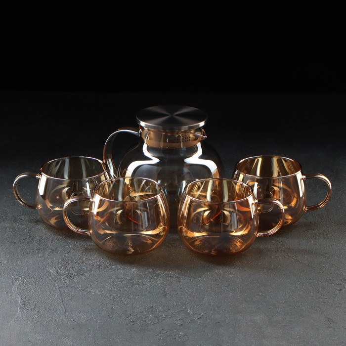 Набор для напитков из стекла Magistro «Голден», 5 предметов: кувшин 1 л, 4 кружки 350 мл, цвет золотой - Фото 1