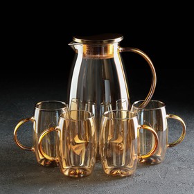 Набор для напитков из стекла Magistro «Голден», 5 предметов: кувшин 1,8 л, 4 кружки 300 мл, цвет золотой