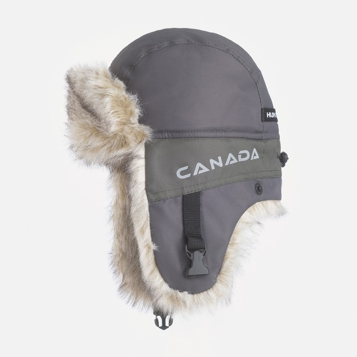 Шапка-ушанка "Канада" ткань - оксланд, подклад - Polar Fleece 180 гр/м2, графит, р. 56-58 - фото 1906172208