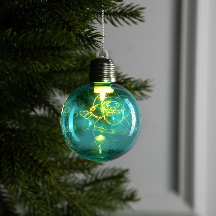Ёлочный шар «Дед Мороз» голубой, батарейки, 1 LED, свечение тёплое белое - Фото 1