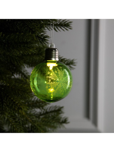 Ёлочный шар «Снежинка», 8×10 см, 1 LED, от батареек, свечение тёплое белое