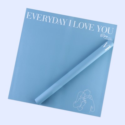 Плёнка для цветов упаковочная двухсторонняя «Love you», голубой, 56 х 56 см