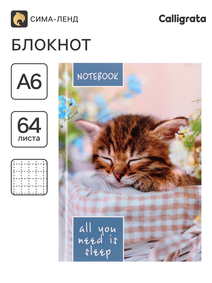 Блокнот А6, 64 листа в клетку «Соня», твёрдая обложка, глянцевая ламинация, блок офсет - Фото 1