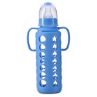 Бутылочка в силиконовом чехле, с ручками, стекло, классическое горло, 240 мл., +0 мес, цвет голубой - Фото 2