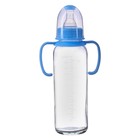 Бутылочка в силиконовом чехле, с ручками, стекло, классическое горло, 240 мл., +0 мес, цвет голубой - Фото 4