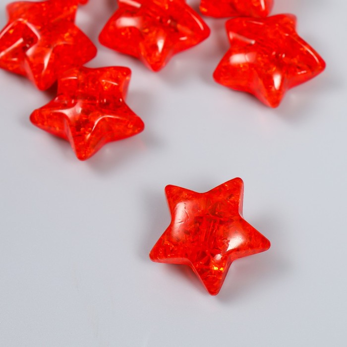 Бусина пластик для творчества &quot;Звезда. Колотый лёд&quot; прозрачно-красная 1,3х2,6х2,6 см