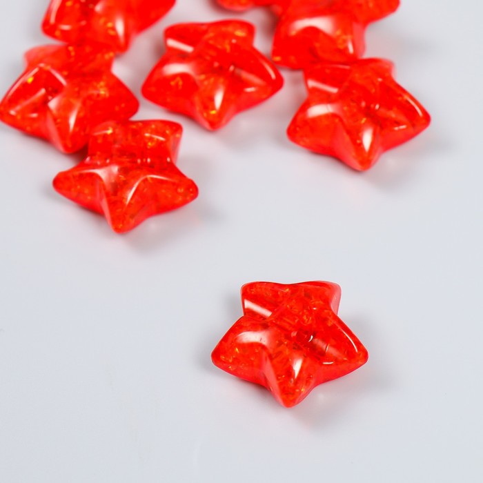 Бусина пластик для творчества "Звезда. Колотый лёд" прозрачно-красная 1,3х2,6х2,6 см - фото 1897358509