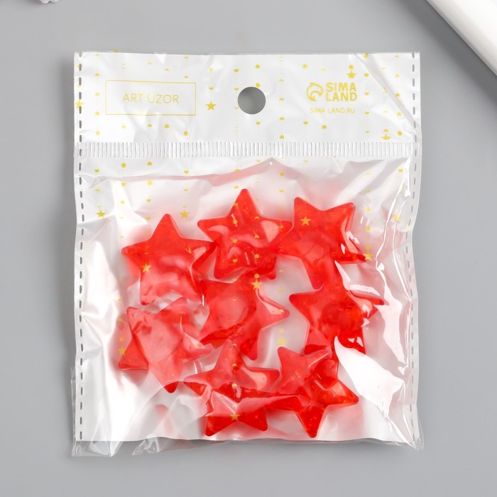 Бусина пластик для творчества "Звезда. Колотый лёд" прозрачно-красная 1,3х2,6х2,6 см - фото 1897358512