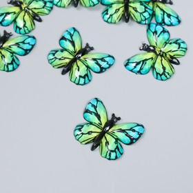 Декор для творчества пластик "Бабочка, зелёно-голубые крылья" 2,5х3,2 см
