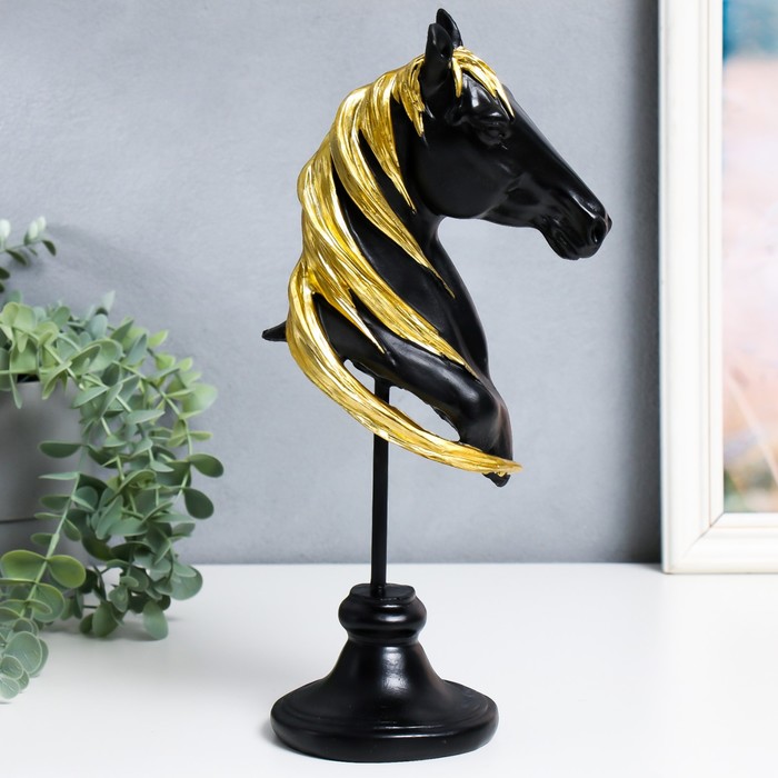 Сувенир полистоун бюст "Голова коня" чёрный с золотом 10х11х31,5 см - Фото 1