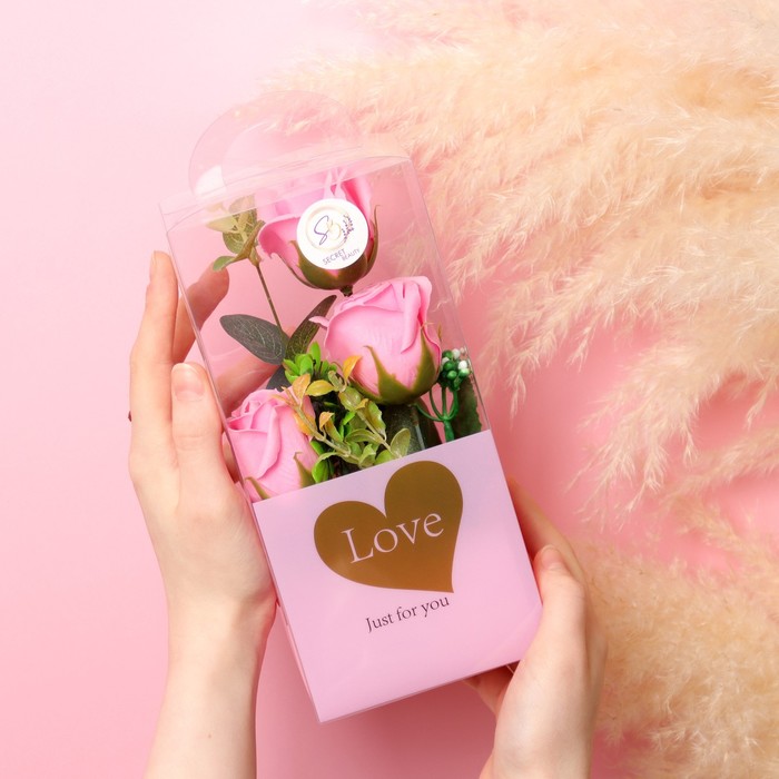 Мыльные розы в коробке, розовые, набор 3 шт - фото 1906173573