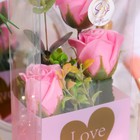 Мыльные розы в коробке, розовые, набор 3 шт - Фото 3