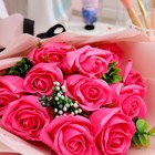 Эксклюзивный букет из мыльных роз, цвет фуксия, 11 шт - Фото 3