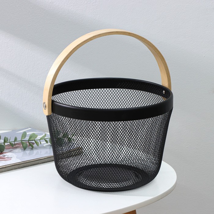 Корзинка для хранения LaDо́m, круглая, 26×26×18 см, чёрная - Фото 1