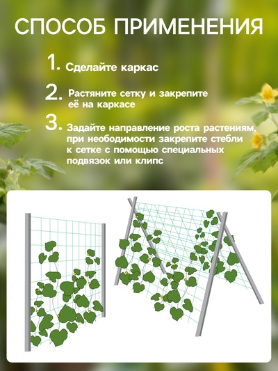 Сетка садовая для огурцов, шпалерная, 10×2 м, ячейка 15×15 см, Greengo