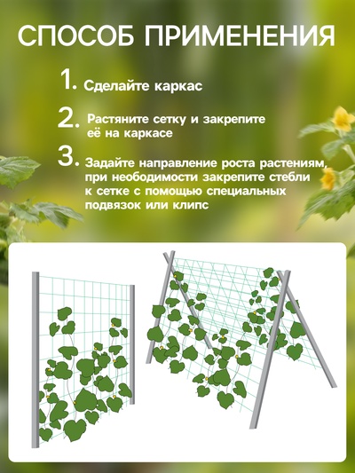 Сетка садовая для огурцов, шпалерная, 5×2 м, ячейка 15×15 см, Greengo