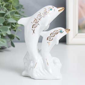 Сувенир керамика "Два белых дельфина на волне" стразы 12 см