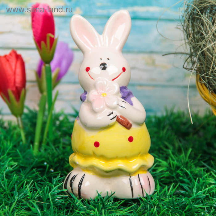 Сувенир керамика "Зайчонок с цветком" 12х6х4,5 см - Фото 1
