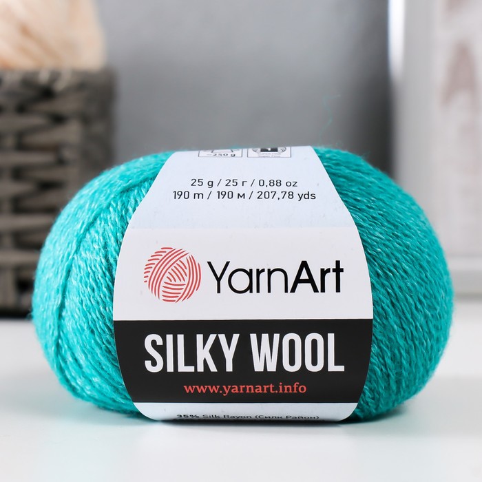 Пряжа "Silky Wool" 35% силк район, 65% мерино. вул 190м/25г (339 изумруд) - Фото 1