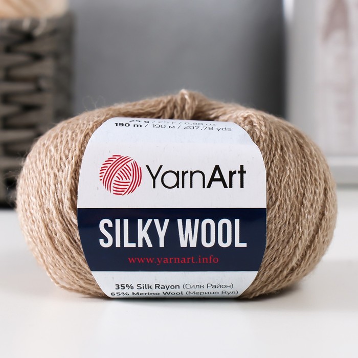 Пряжа "Silky Wool" 35% силк район, 65% мерино. вул 190м/25г (342 серо-бежевый) - Фото 1