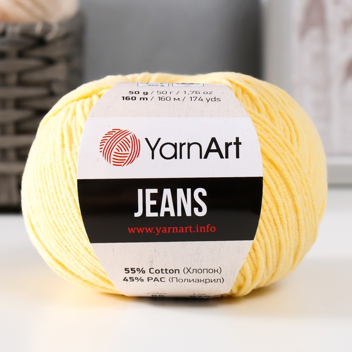 Пряжа для вязания спицами, крючком YarnArt, Jeans, 55% хлопок, 45% акрил, 160 м/50 г, (88 жёлтый) - Фото 1