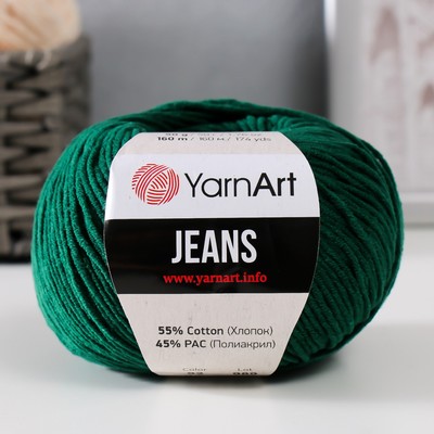 Пряжа для вязания спицами, крючком YarnArt, Jeans, 55% хлопок, 45% акрил, 160 м/50 г, (92 т. зелёный)