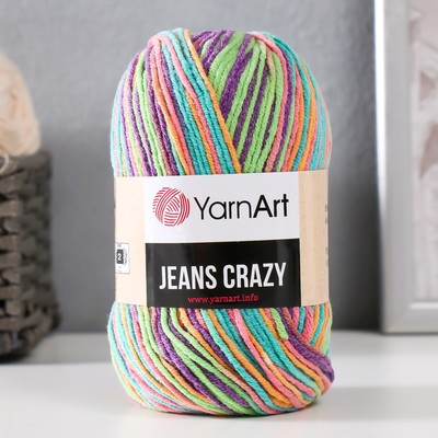 Пряжа для вязания спицами, крючком YarnArt, Jeans crazy, 55% хлопок, 45% акрил, 160 м/50 г, (8215 радуга)