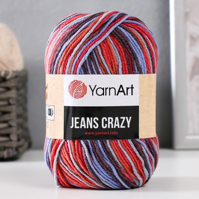 Пряжа для вязания спицами, крючком YarnArt, Jeans crazy, 55% хлопок, 45% акрил, 160 м/50 г, (8214 бирюза, терракот)