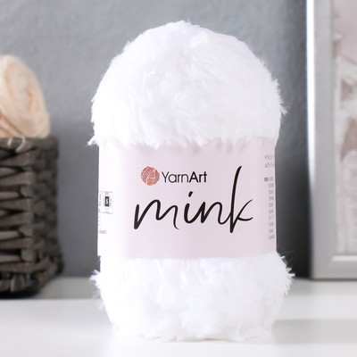 Пушистая пряжа для вязания спицами, крючком YarnArt, Mink, 100% полиамид, 75 м/50 г, (345 ультрабелый)