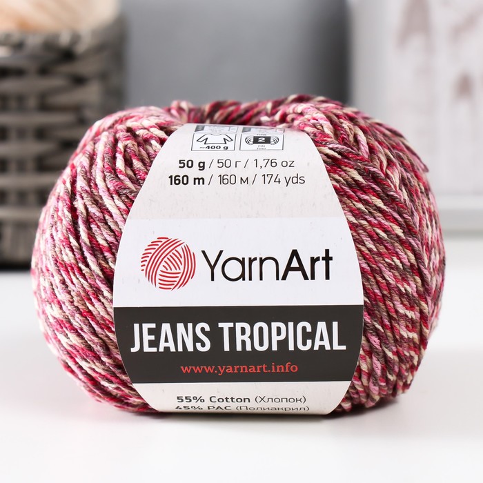 Пряжа для вязания спицами, крючком YarnArt, Jeans Tropical, 55% хлопок, 45% полиакрил, 160 м/50 г, (619) - Фото 1