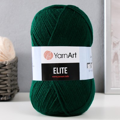Пряжа для вязания спицами, крючком YarnArt, Elite, 100% акрил, 300 м/100 г, (590 т. зелёный)