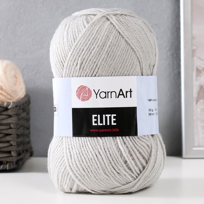 Пряжа для вязания спицами, крючком YarnArt, Elite, 100% акрил, 300 м/100 г, (855 св. серый)