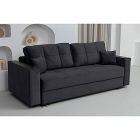 Прямой диван «Кардинал», подлокотники с МДФ, механизм тик-так, НПБ, велюр, сatania black