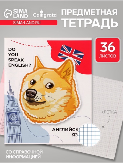 Предметная тетрадь по английскому языку Calligrata «Животные мемы», 36 листов, в клетку, со справочным материалом, обложка из мелованной бумаги