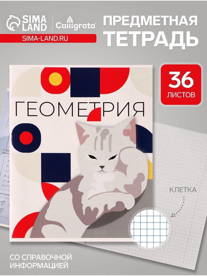 Предметная тетрадь по геометрии Calligrata «Животные мемы», 36 листов, в клетку, со справочным материалом, обложка из мелованной бумаги - Фото 1