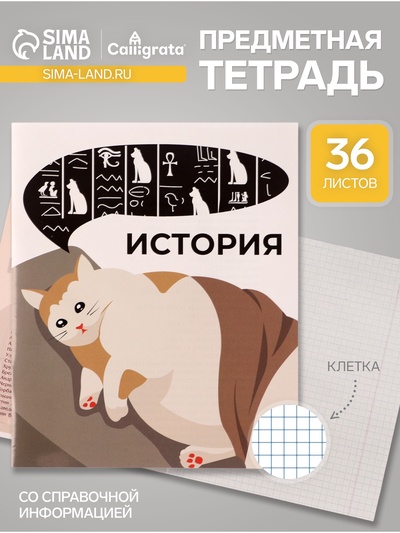 Предметная тетрадь по истории Calligrata «Животные мемы», 36 листов, в клетку, со справочным материалом, обложка из мелованной бумаги