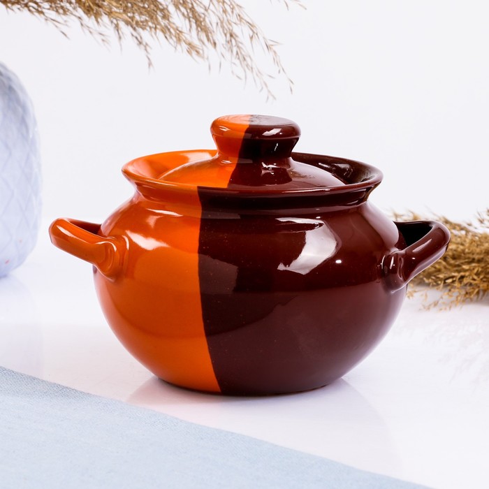 Горшок для тушения оранжевый с коричневым, 0,5л