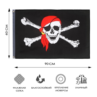Пиратский флаг с черепом «Весёлый роджер» 60×90 см, полиэстер, с люверсами