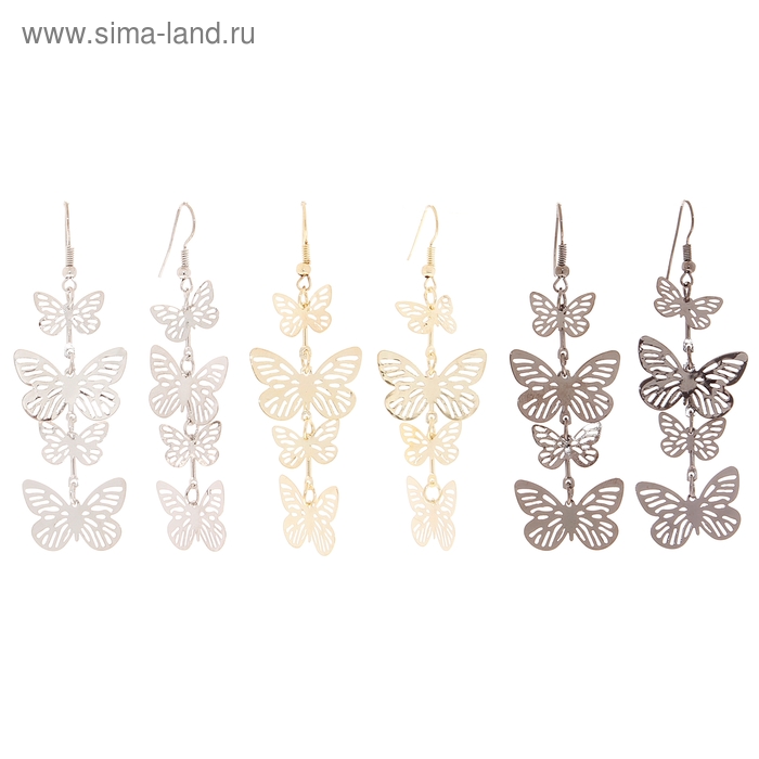 Серьги висячие "Шелест" бабочки, цвета МИКС - Фото 1