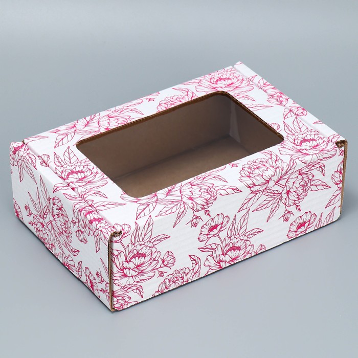 Коробка подарочная сборная с окном, упаковка, «Пионы», белый,24х8х16 см