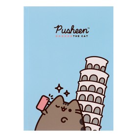 Записная книжка А5, 128 листов в клетку Pusheen, твёрдая обложка, ламинация Soft-Touch, блок офсет