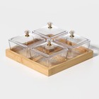 Менажница «Голд», 19.5×19.5 см, на бамбуковой подставке, с крышками, стекло, прозрачная - Фото 1
