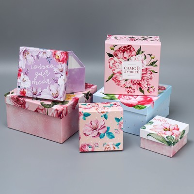 Набор коробок 6 в 1, упаковка подарочная, «Цветы», 10.2 х 10.2 х 6 - 20 х 20 х 11 см