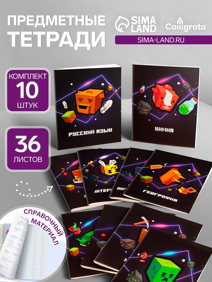 Набор предметных тетрадей Calligrata «Пиксели», 10 предметов, 36 листов, со справочным материалом, обложка из мелованного картона, блок офсет