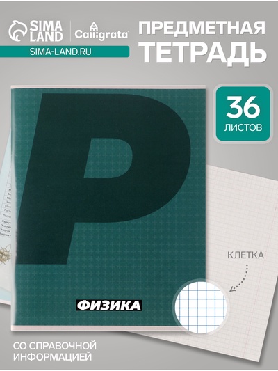 Предметная тетрадь по физике Calligrata. MonoTone, 36 листов, в клетку, со справочным материалом, обложка из мелованной бумаги