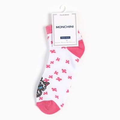 Носки женские MONCHINI, принт белый котик, размер 38-40