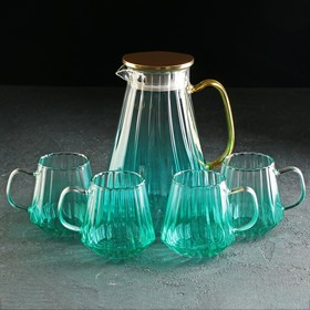 Набор для напитков из стекла Magistro «Градиент», 5 предметов: кувшин 1,8 л, 4 кружки 300 мл, цвет бирюзовый